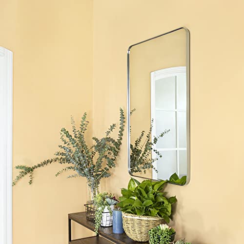 Bathroom Wall Mirror 20x30 Inch Chrome Stainless Steel Frame Rounded Rectangular Vanity Mirror