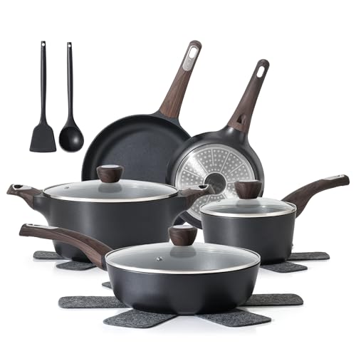 SENSARTE Classic Black Non-Stick Cookware Set 14 Pcs Induction Safe Kitchen