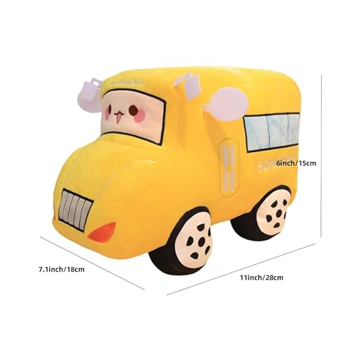 Car Plush Toy Soft Stuffed Car Plush Pillow Toy CuteTractor Cartoon Throw Pillow Plushie Gifts for Kids Birthday Christmas Party (School Bus)