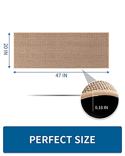 MontVoo 20x47 Inch Beige Non-Slip Washable Braided Kitchen Rug with Rubber Backing