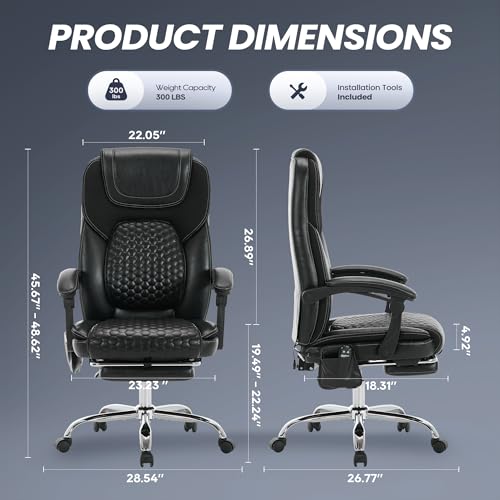 Big & Tall Massage Office Chair - Black, 300 lbs Capacity, Heat & Vibration