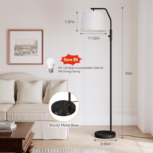 SUNMORY Black Dimmable Floor Lamp for Living Room with Adjustable Head