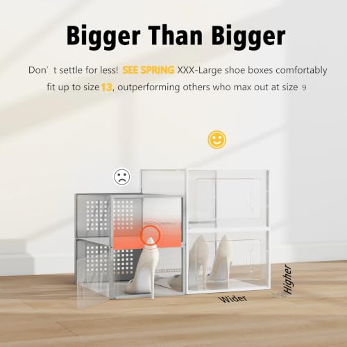 XX-Large Clear Stackable Shoe Storage Boxes 12 Pack - Fits Size 13