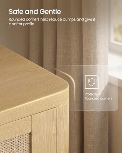 VASAGLE Boho Shoe Storage Cabinet - Slim Rattan Look Flip Drawers, Oak Beige - 9.4"D x 33.9"W x 32.9"H