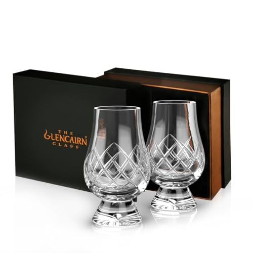 Premium Whiskey Glass Set of 2 - Hand-Cut Crystal Tasting Glasses