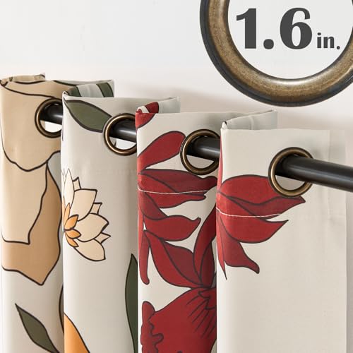 Boho Floral Blackout Curtains 84 Inch Grommet 4 Panels - Orange / Red / 50"W x 84"L