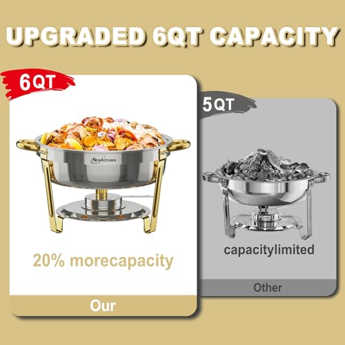 2 Pack Buffet Chafing Dishes 6QT Round Stainless Steel with Gold & Silver Finish