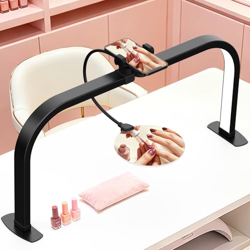 KUVRS Half Moon Nail Light Desk Lamp with 5X Magnifier & Phone Holder - Black