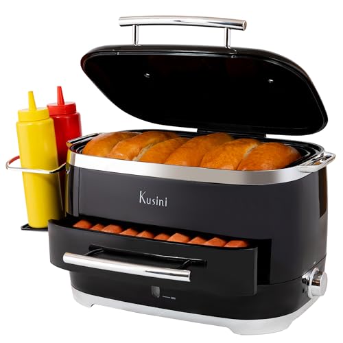 Kusini Hot Dog Food Steamer Machine with Bun Warmer - 24 Hot Dogs & 12 Buns Capacity