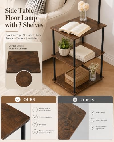 Rustic Brown Floor Lamp with Table and Shelves - 3 CCT 9W LED Bulb
