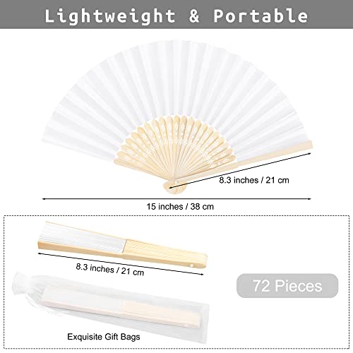 White Silk Folding Fans Set of 72 - Elegant Handheld Fans for Wedding & Event Decor - Variation of 72 / White