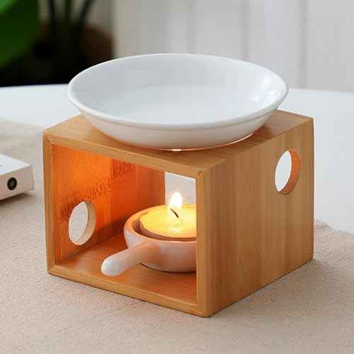 Wooden Essential Oil Burner, Aromatherapy Burner Oil Warmer Diffuser, WaxMelt Warmer with Tealight Candle Holder for Holiday Home Birthday Wedding Valentine Decoration