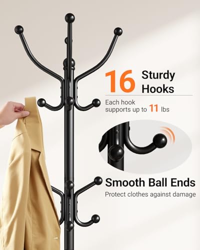 Heavy Duty Metal Coat Rack with Marble Base & 16 Hooks - Freestanding Umbrella Stand