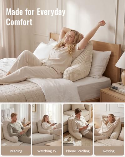 Textured Off White Large Reading Pillow with Arms & Pockets - 20 Inch