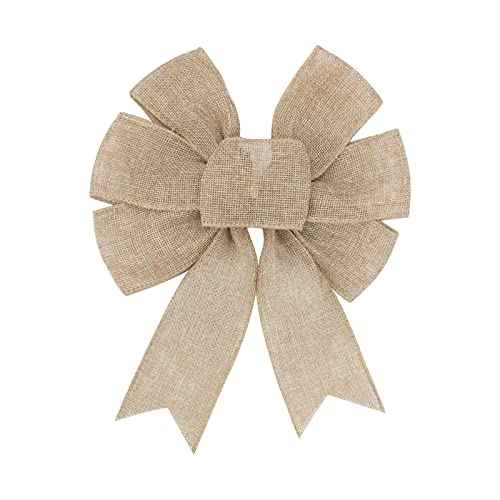 Burlap Wreath Rustic Jute Bow Christmas Tree Topper Ornament for Birthday Wedding Holiday Party Decorations