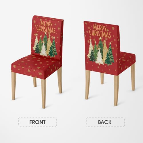 Horaldaily Red Christmas Pine Tree Star Chair Covers 8PCS - Holiday Home Decor