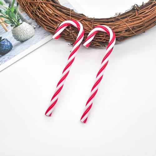 32pcs Christmas Plastic Candy Canes Xmas Tree Hanging Ornaments Twisted Crutch Candy Canes for Xmas Crafts Indoor Outdoor Decor (Red(12cm)-nohole)