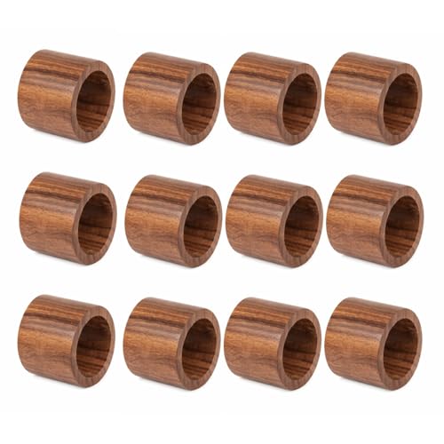 SHAFA IMPEX 12-Piece Acacia Napkin Ring Set, Natural 2x2x1.25 in - Farmhouse Style