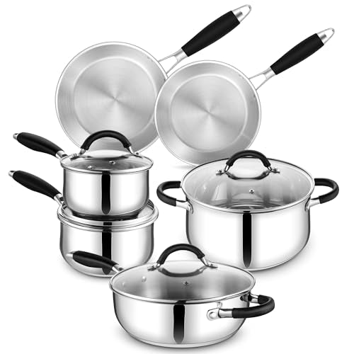 10-Piece Stainless Steel Cookware Set with Induction Pots and Pans