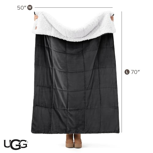 UGG Nita Charcoal Grey Reversible Throw Blanket - Fluffy & Soft Fleece, 50x70 Inches, Giftable Couch & Bed Decor