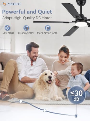 52-Inch Black Ceiling Fan with Lights and Remote Control - Modern Indoor Design Variation 1