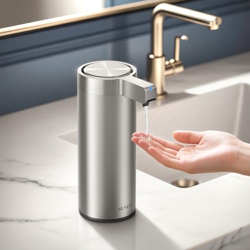 Sunly Silver Touchless Automatic Soap Dispenser - Clog-Free Pump, 0.2s Sensor, USB-C Rechargeable, Stainless Steel Kitchen & Bathroom