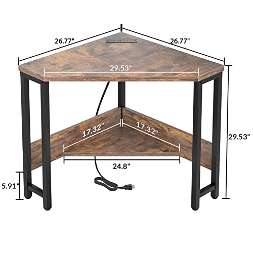 Rustic Corner Small Desk with Outlets & USB Ports - Triangle Home Office Table