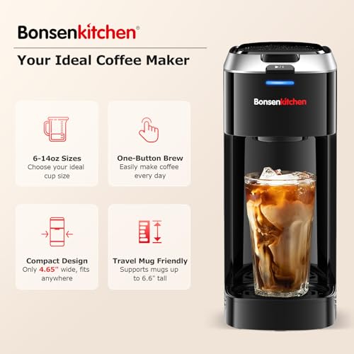 Single Serve Coffee Maker with K Cup Pod Compatibility, 6-14oz Brew Size
