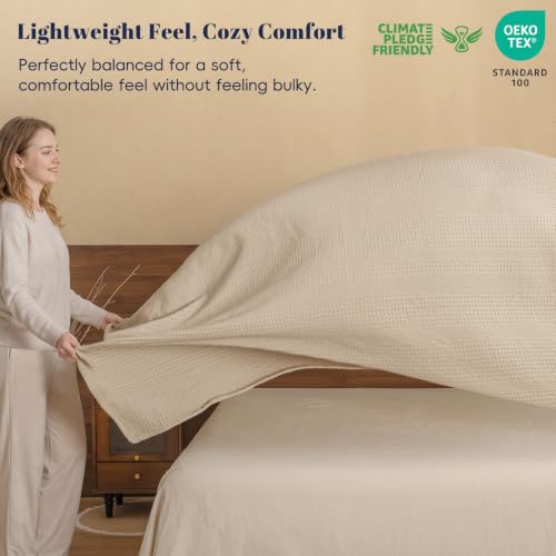 PHF King Light Tan Waffle Weave Blanket - All Season Soft Breathable Bed Cover 104x90