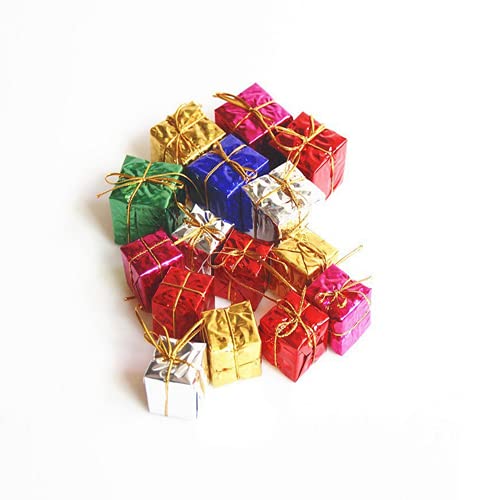 Mini Christmas Gift Box Ornaments Set - Shiny Foam & Gold Foil Decor, 24 Pieces