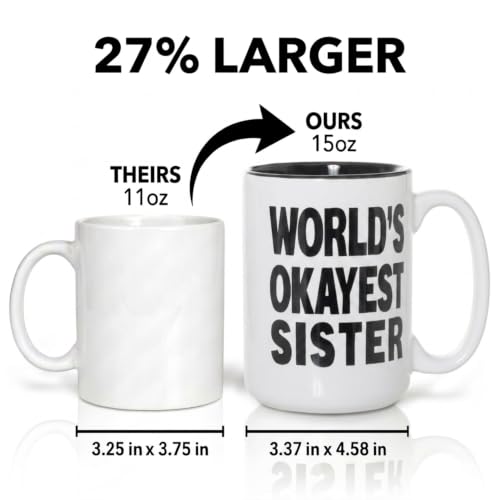 Artisan Owl World's Okayest Sister Mug - 15 oz Funny Coffee Cup for Women