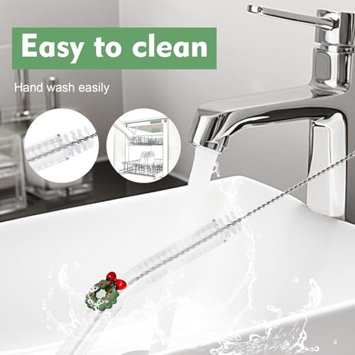 Loyzcy Christmas Glass Straws with Charms - 4 Pack, Reusable Holiday Drinkware