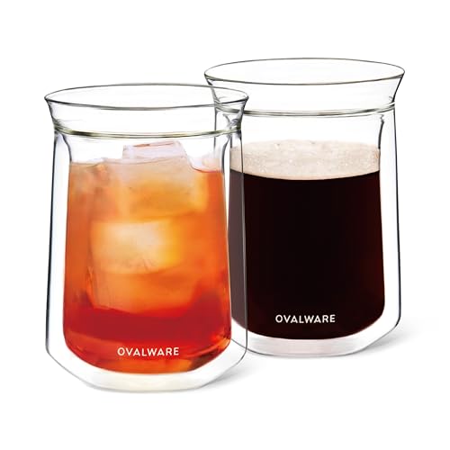 Ovalware 11.8oz Double Wall Insulated Borosilicate Glass Cup Set of 2 – Durable Coffee & Tea Mug
