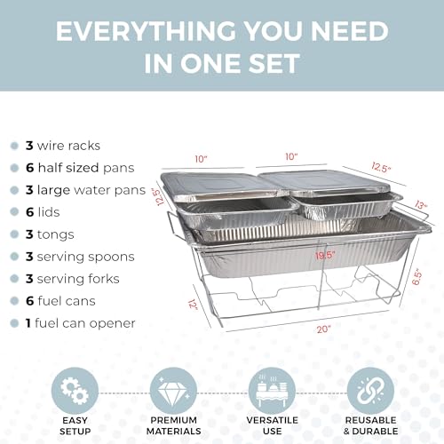 Alpha Living Complete 33-Pc Disposable Chafing Dish Buffet Set with Racks & Covers - Catering & Event Food Warmers