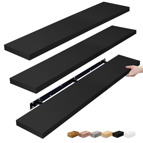 Sorbus Black Floating Wall Shelves 55 Inch, 3 Pack - Modern Home Storage