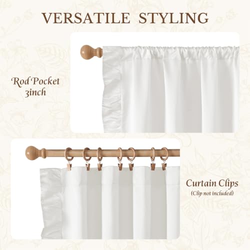 StangH White Ruffle Curtains 52x84 Inches Pack of 2 Shabby Chic Style