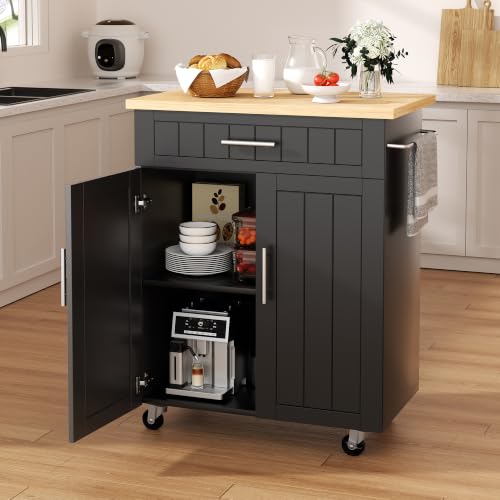 Shintenchi Kitchen Island Cart with Storage & 26 Inch Black Rolling Microwave Table