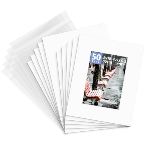 8x10 Photo Mat Set - 50 White Picture Frames for 5x7 Prints with Backings & Bags - Variation of THIS listing