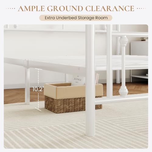 SHA CERLIN 14 Inch Twin Metal Platform Bed Frame with Vintage Iron Headboard - White, Noise-Free & Easy Assembly
