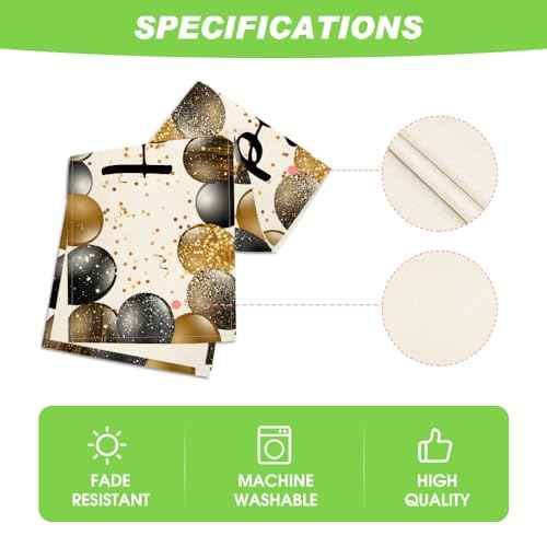 Artoid Mode Beige and Golden Balloon Happy Birthday Table Runner, Seasonal Kitchen Dining Table Decoration for Home Party Decor 13x72 Inch