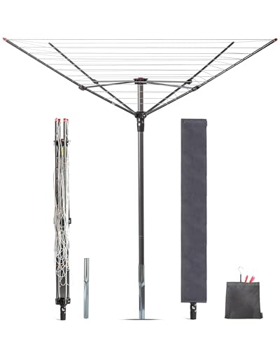 Storage Maniac 12-Line Outdoor Umbrella Clothesline Dryer Rack, 164ft Capacity