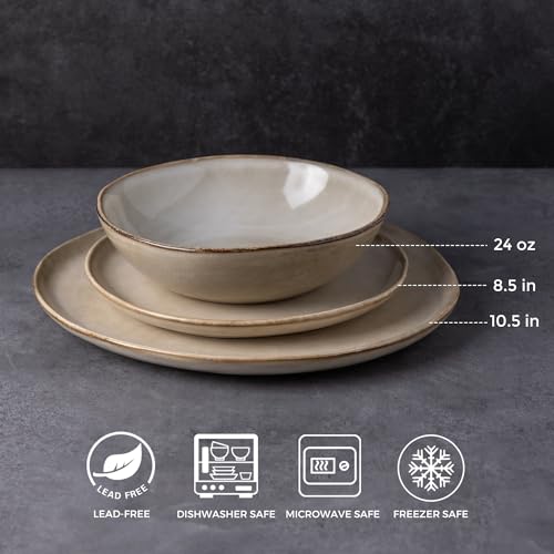 AmorArc Ceramic Dinnerware Set for 4 - 12Pcs Cappuccino Service with Plates & Bowls