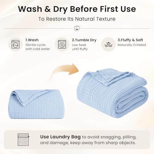 Love's Cabin King Size Cotton Muslin Blanket Sky Blue 108x90 for Bed