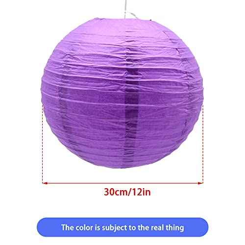 3pcs Paper Lanterns Decorative Round Chinese Paper Lanterns for Birthday Halloween Wedding Baby Bridal Shower Home Decor Party Decoration (12in/Deep Purple)
