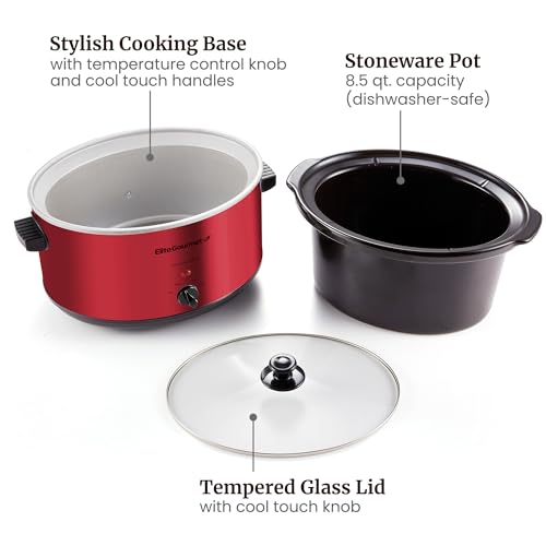 Elite Gourmet 8.5 Qt Electric Ceramic Slow Cooker - Metallic Red