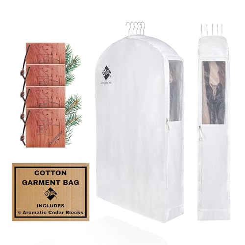 40 Inch Cotton Garment Bag for Hanging Clothes - Moth & Dust Protection, Cedar Blocks, Wide Gusset - Variation of THIS listing