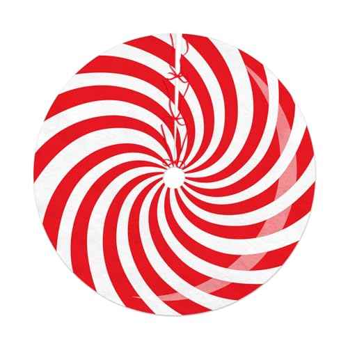 36 Inch Red Swirl Christmas Tree Skirt Sweet Candy Cane Red and White Christmas Decorations Xmas Tree Mat Holiday Party Home Decorations