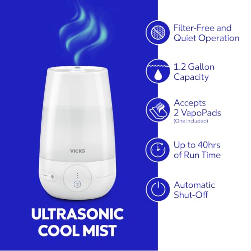 Cool Mist Humidifier with 1.2 Gallon Tank for Bedroom & Medium Rooms