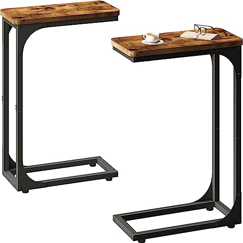 QEEIG Narrow C-Shape Side Tables Set of 2 - 7.1 Inch Width, Brown