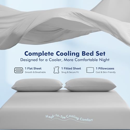 Elegear Silver-Infused Cooling Bed Sheets King Size Flat Sheet Gray 108" x 102"
